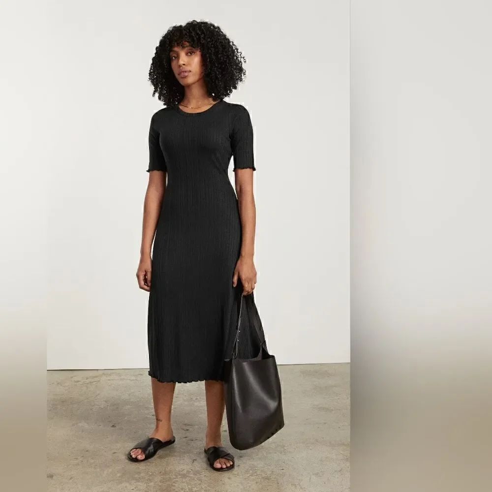 Everlane Rib Black Dress XS Whimsigoth Dark Feminine Witchy Romantic Boho